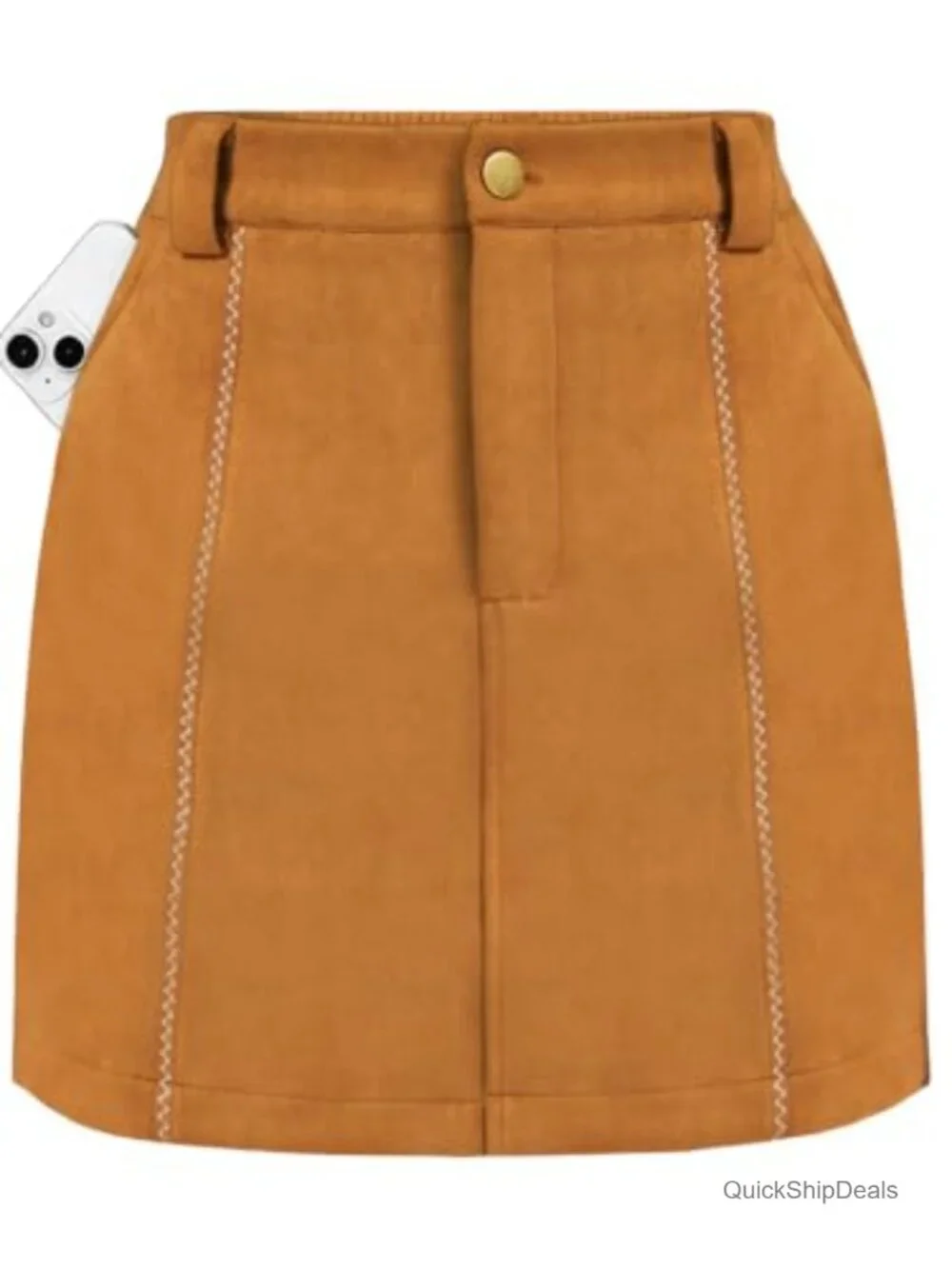 Faux Suede High Waist Mini Pencil Skirt with Pockets